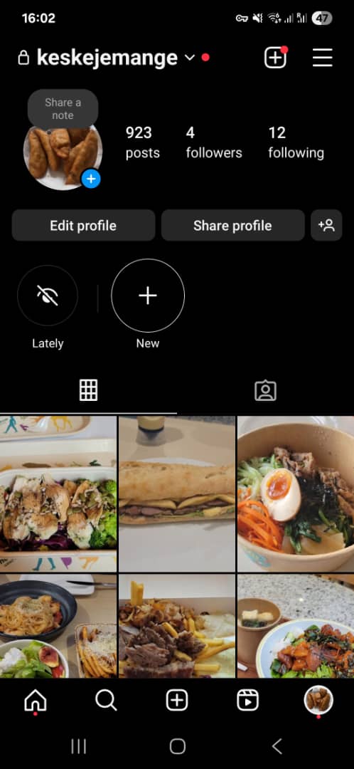 Instagram food journal screenshot